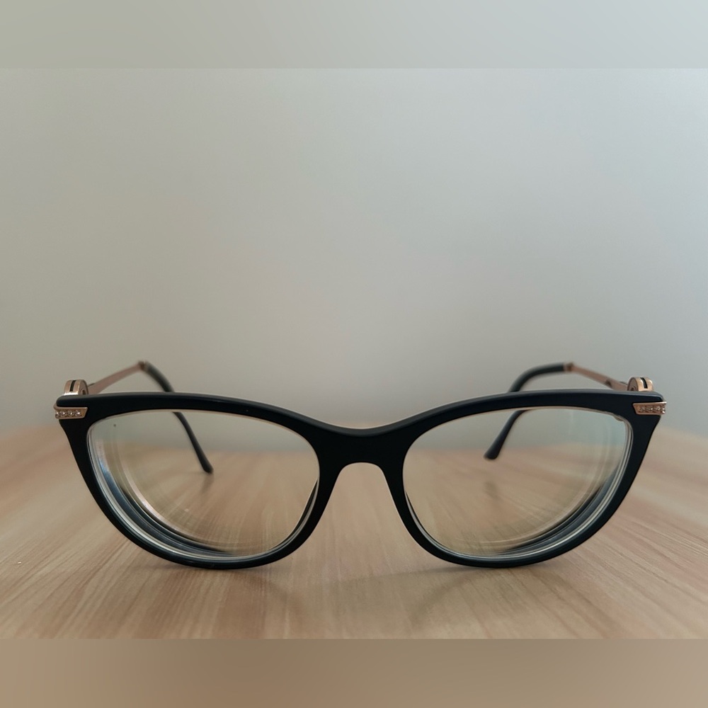 Bulgari Black and Gold Cat-Eye Eyeglass Frames